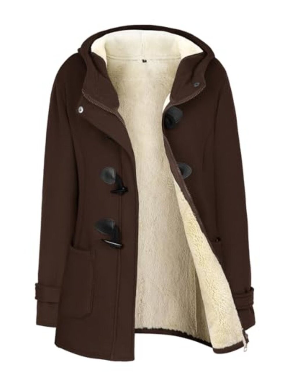 Gihuo Sherpa Lined Duffle Toggle Peacoat Hooded Fleece Winter Jacket
